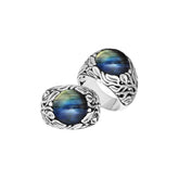 Sterling Silver Balinese Labradorite Ring With Artistic Leaf Pattern Design
